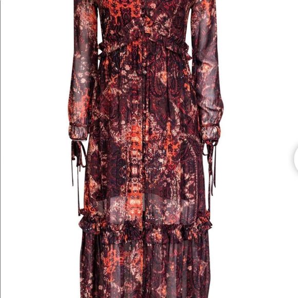 Intermix - Red Paisley Maxi Dress L - Picture 3 of 7